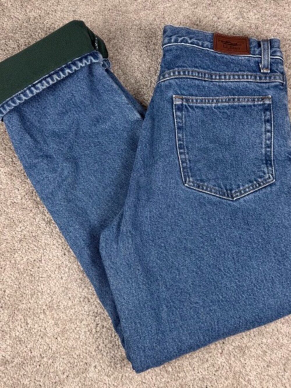 LL Bean Fleece Lined Jeans Men's Size 32x32 Blue Comfort Outdoor Camp Utility